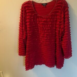 Elementz Deep Red Ruffle Knit Scoop Neck Pullover